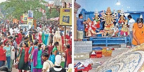 (Left) The crowded Market Building in Bhubaneswar on Sunday. (Photo | Irfana, EPS)