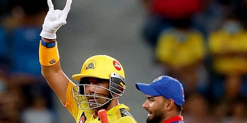 Robin Uthappa of Chennai Super Kings celebrates his half century against DC. (Photo | ANI)