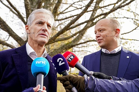 Norway’s prime minister-designate and leader of the Labor Party Jonas Gahr Stoere, left, and Trygve Slagsvold Vedum, leader of the Center Party. (Photo | AP)