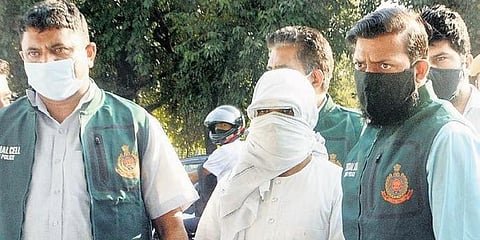 Mohd Ashraf alias Ali Ahmad Noor after his arrest from Laxmi Nagar. (Photo | EPS)