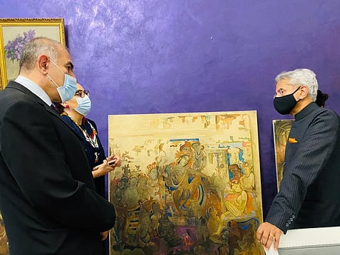 External Affairs Minister S Jaishankar (R) at the at National Gallery of Armenia in Yerevan, Armenia. (Photo | Twitter)