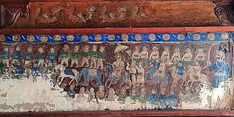 Painting of the Dasara procession in Sri Rama Mandira in Kollegala, Chamarajanagar district.