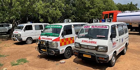 Seized ambulances outside RTO office