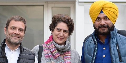 Navjot Singh Sidhu with Rahul Gandhi and Priyanka Gandhi. (Photo @sherryontopp)