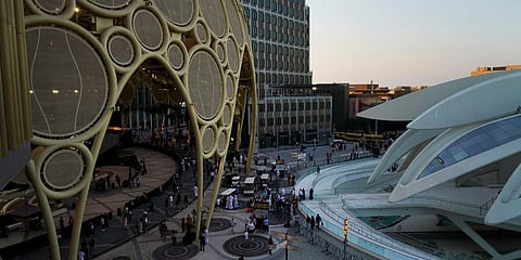 The Al Wasl Dome is seen at sunset at Expo 2020 in Dubai, United Arab Emirates. (Photo | AP)