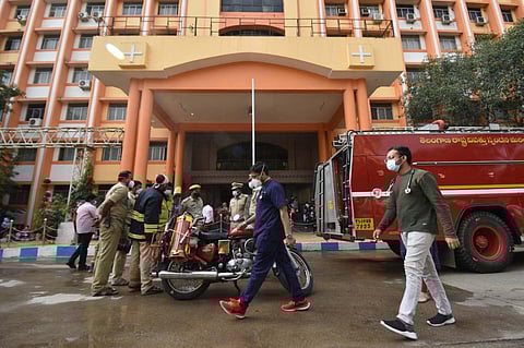Fire broke out due to short circuit at Gandhi Hospital in Hyderabad on Wednesday. (Photo| S Senbagapandiyan, EPS)