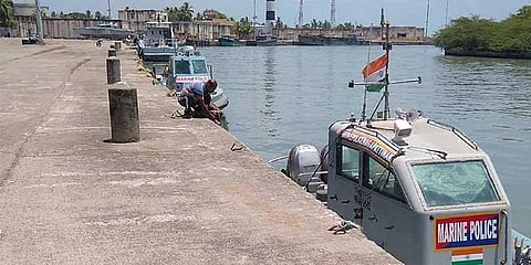 Vessels of Coastal Security Group berthed at the defunct port in Nagapattinam.