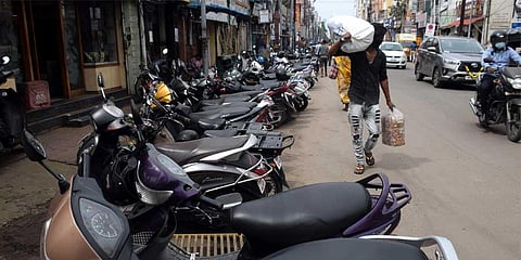 Vehicles rule the roost on Raja Street in Coimbatore city