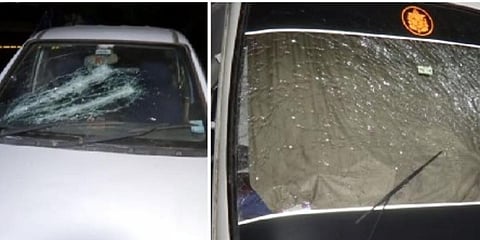 Damaged vehicles from the sets of 'Aashram 3' in Bhopal. (Photo| ANI)