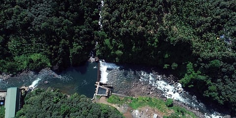 The photo shows the weir of Cochin International Airport Ltd’s small hydropower across the Iruvazhinji River at Arippara, Kozhikkode.