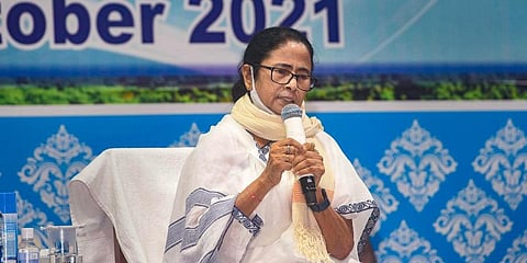 West Bengal Chief Minister Mamata Banerjee addresses during an administrative review meeting in Siliguri, Monday, Oct 25, 2021. (Photo | PTI)