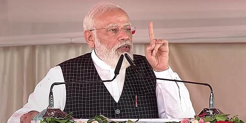 Prime Minister Narendra Modi speaks during the inauguration of nine medical colleges in Uttar Pradesh, in Varanasi, Monday, Oct. 25, 2021. (Photo | PTI)
