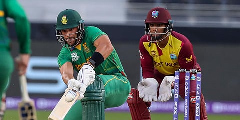 South Africa's Aiden Markram bats during a T20 World Cup match against West Indies in Dubai. (Photo| AP)