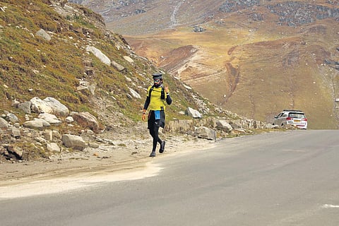 Standing with war victims, barefoot
