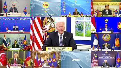United States President Joe Biden speaks in the virtual meeting of Association of Southeast Asian Nations (ASEAN) summit with the leaders members states on Tuesday. (Photo | AP)