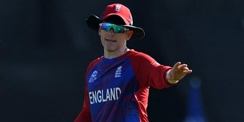 England skipper Eoin Morgan during a T20 World Cup matchagainst Bangladesh in Abu Dhabi. (Photo| AFP)