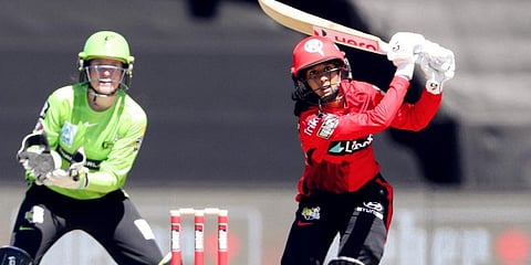 Jemimah Rodrigues plays a shot in the Weber Women's Big Bash League mach between Melbourne Renegades and Sydney Thunder, Wednesday, Oct 27, 2021. (Photo | Twitter, Jemimah Rodrigues)