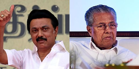 Tamil Nadu CM MK Stalin (L) and Kerala CM Pinarayi Vijayan (File photo| PTI and EPS)