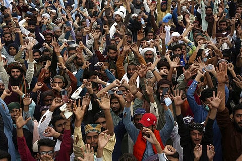 Supporters of Tehreek-e-Labiak Pakistan, a radical Islamist party, chant religious slogans during a protest march toward Islamabad. (File | AP)