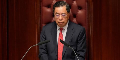 Hong Kong Legislative Council President Andrew Leung attends the policy address at the chamber of Legislative Council in Hong Kong. (Photo | AP)