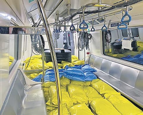 Sandbags used for the trial run and tests on a Metro train | Express