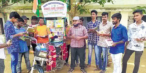 Reddi Ramana (fifth from right) with rural youth of Vizianagaram district | EXPRESS