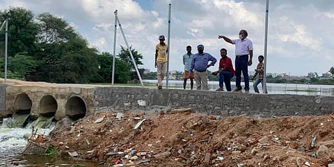 ICAD teams inspecting tanks to assess the damages to the tanks in Hyderabad. (Photo| Vinay Madapu, EPS)