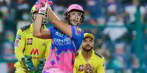 Shivam Dube of Rajasthan Royals plays a shot during an IPL match against Chennai Super Kings in Abu Dhabi. (Photo| ANI)