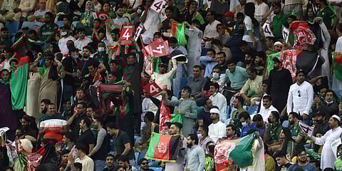 Afghanistan fans cheer for their team during the Cricket Twenty20 World Cup match between Pakistan and Afghanistan. (Photo | AP)