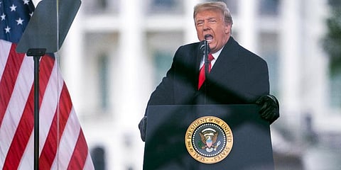 FILE - In this Jan. 6, 2021, file photo, President Donald Trump speaks during a rally protesting the electoral college certification of Joe Biden as President in Washington. (Photo | AP)