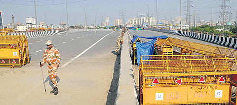 Security personnel at the Ghazipur border as barricades were removed from the farmers protest site in New Delhi on Saturday | Shekar Yadav