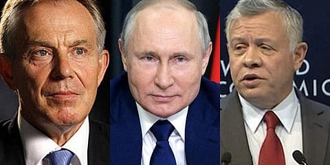 (L-R) Tony Blair, Vladimir Putin and King Abdullah II (Photos | AP)