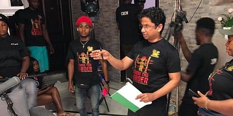 Dr Arvind Kumar Choudhary on the sets of Nigerian movie 'Across the Border'. (Photo| EPS)