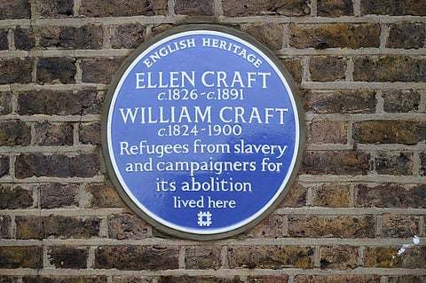The blue plaque on the house where African American freedom fighters Ellen and William Craft settled and raised their family, in Hammersmith, London. (Photo | AP)
