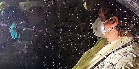 Congress General Secretary Priyanka Gandhi Vadra on the way to Lakhimpur Kheri before being stopped by police. (Photo | ANI)