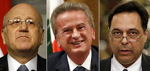 Lebanese PM Najib Makati (left); Riad Salameh the governor of Lebanon's Central Bank (center) and former Lebanese Prime Minister, Hassan Diab. (Photo | AP)