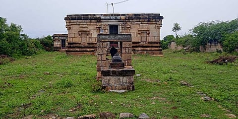 An 800-year-old Perumal temple surrounded by thorny bushes at Maruvathur village in Perambalur district. | Express