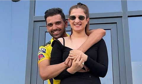 Deepak Chahar with his girlfriend. (Photo | Instagram/CSK)
