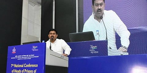 Minister of State (Home) Ajay Mishra speaks at the 7th National Conference of Heads of Prisons of all States/ UTs at BPR&D Headquarters after inaugurating the conference. (Photo | Twitter, BPR&D)