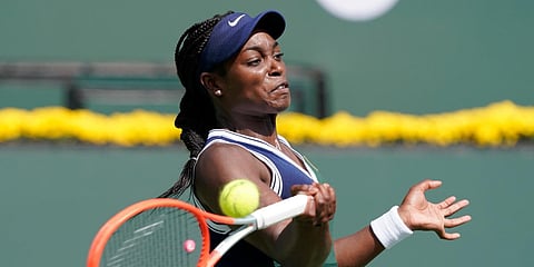 Sloane Stephens of the US returns to Heather Watson of UK at the BNP Paribas Open tennis tournament on Wednesday. (Photo| AP)