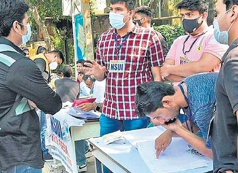 Admission-seekers at help desk on DU campus | Express file photo