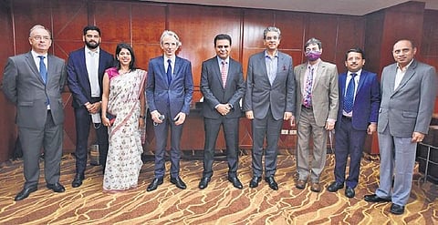 IT and Industries Minister KT Rama Rao with the French delegation led by Ambassador (France to India) Emmanuel Lenain, in Hyderabad. (Photo| Twitter /@MinisterKTR)