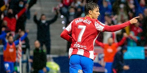 Atletico Madrid's Joao Felix celebrates after scoring. (Photo @atletienglish)