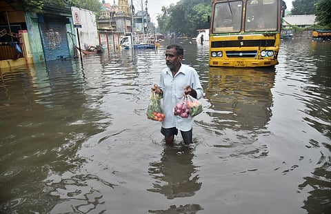 A waterlogged street at Pattalam in Chennai on Wednesday. (Photo | P Jawahar, EPS)