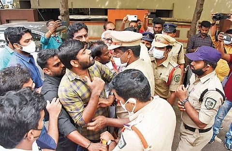 Jana Sena leaders also staged a dharna at the minister’s house demanding justice for the victim’s family.