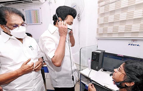 Chief Minister MK Stalin visits the Disaster Management Centre at Ezhilagam in Chepauk on Wednesday