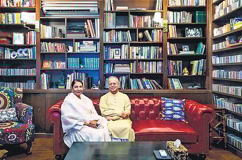 Dipa and Atul Bagai at their Noida home which has artefacts from across the world