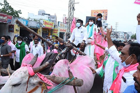 Transport Minister Puvvada Ajay Kumar in Khammam. (Photo | Express)