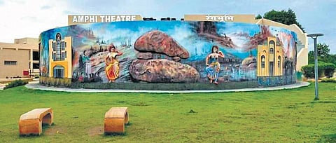 Paintings and steel sculptures on the University of Hyderabad campus