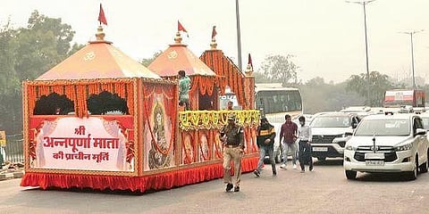 The idol of Goddess Annapurna paraded in the streets of New Delhi (Photo | Shekhar Yadav)